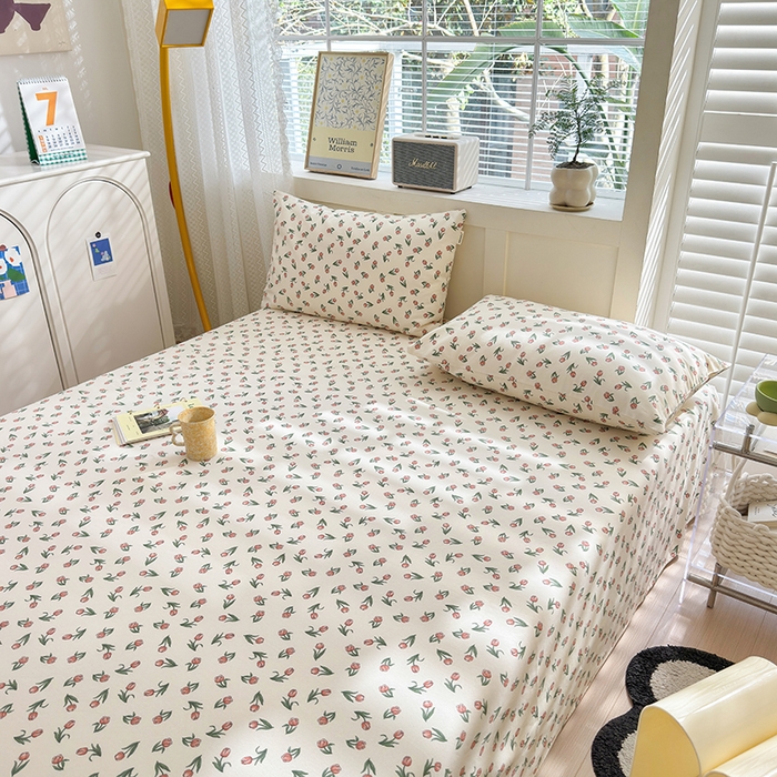 91家纺网 家纺一手货源 找家纺 吉象家纺 2025新款老粗布三件套-床单款 朵朵郁金香