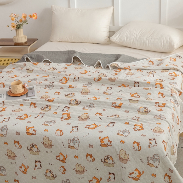 91家纺网 家纺一手货源 找家纺 乐家毛巾被（工厂自产自销） 2025新款A类全棉六层纱印花毛巾被 卡通狗狗