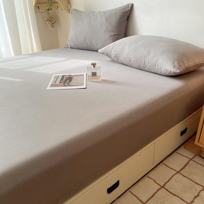 91家纺网 家纺一手货源 找家纺 蜜宿 2025新款A类全棉人字纹床笠（加高） 床笠：浅灰