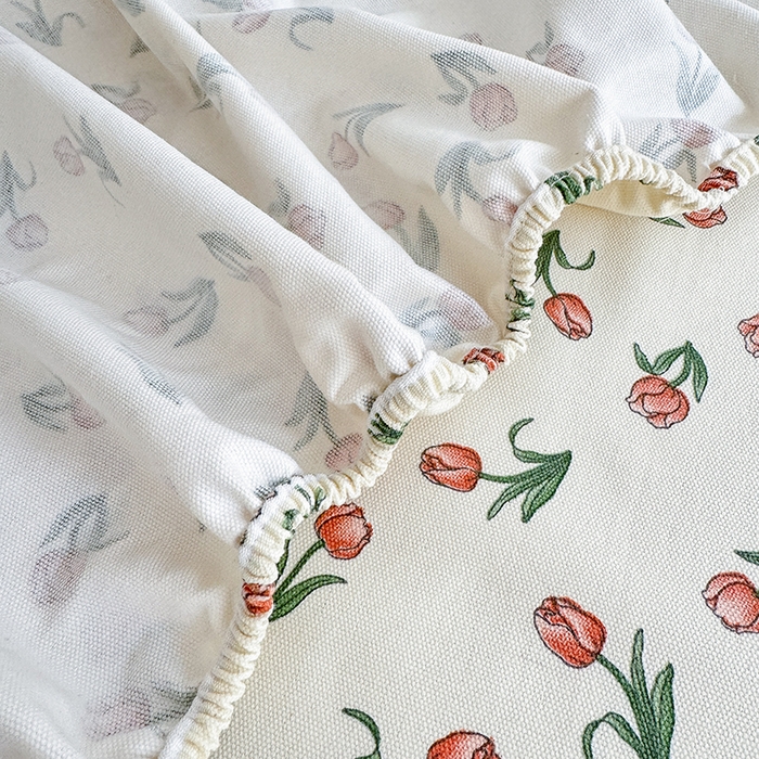 91家纺网 家纺一手货源 找家纺 2025新款老粗布三件套-床笠款 朵朵郁金香