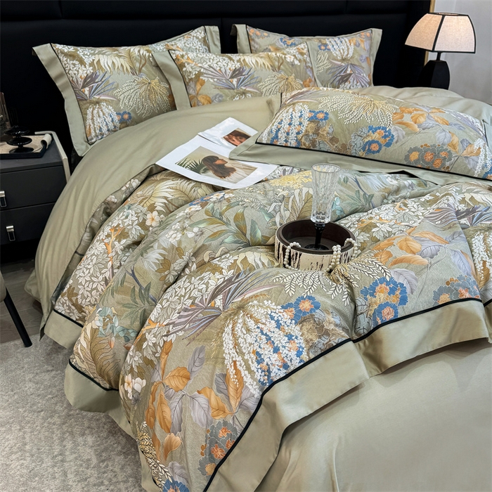 91家纺网 家纺一手货源 找家纺 宏羽纺家纺 2025年高支高密大版数码印花春夏新品 秘境-抹茶