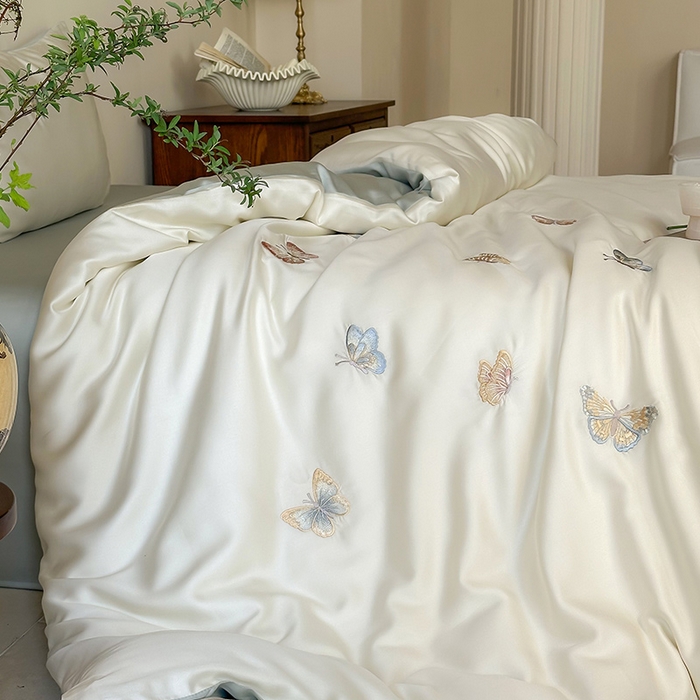 91家纺网 家纺一手货源 找家纺 2025新款奥地利60支兰精天丝蝴蝶套件-晨曦 晨曦-白