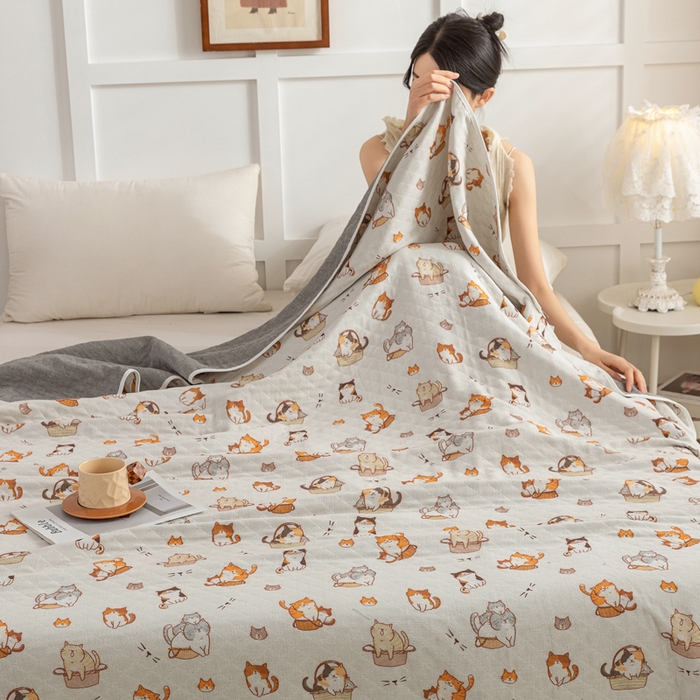 91家纺网 家纺一手货源 找家纺 乐家毛巾被（工厂自产自销） 2025新款A类全棉六层纱印花毛巾被 卡通狗狗