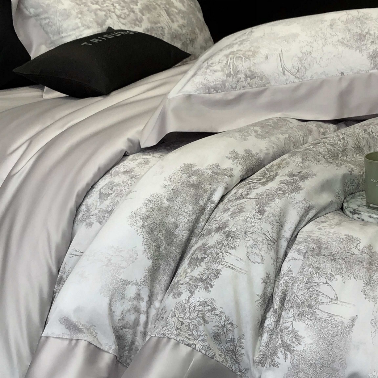 91家纺网 家纺一手货源 找家纺 2025年高支高密长绒棉专版活性数码印花系列四件套【券后控价——券后不低于378】 丽奥娜-杏子灰