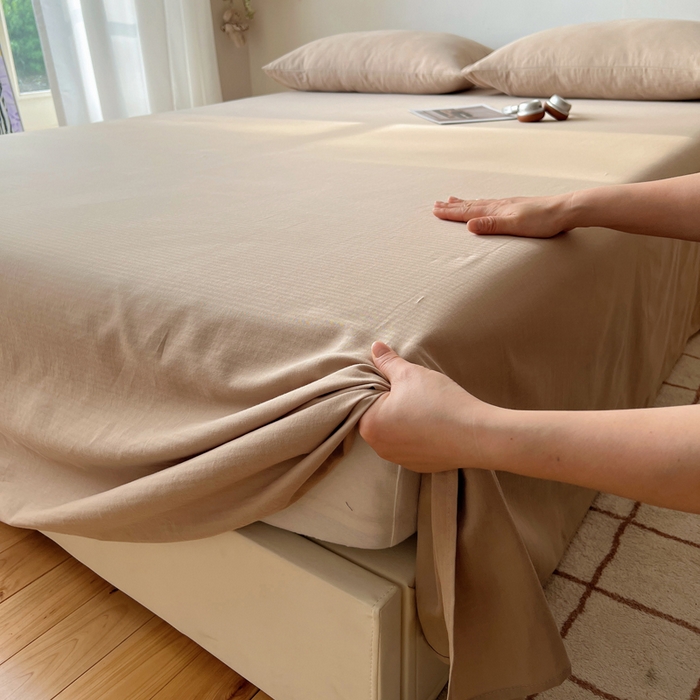 91家纺网 家纺一手货源 找家纺 蜜宿 2025新款A类全棉人字纹床单 床单：奶咖