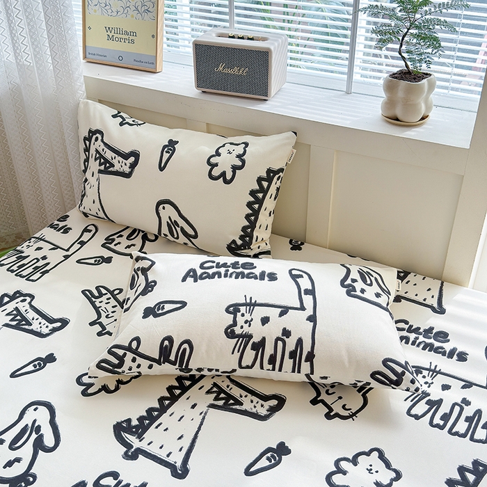 91家纺网 家纺一手货源 找家纺 2025新款老粗布三件套-床笠款 漫画家