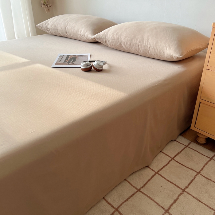 91家纺网 家纺一手货源 找家纺 蜜宿 2025新款A类全棉人字纹床单 床单：奶咖