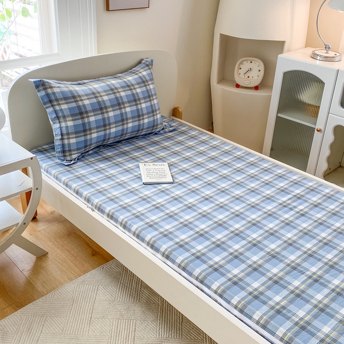 91家纺网 家纺一手货源 找家纺 凌云家纺 2025新款A类全棉水洗棉床垫套 英伦格蓝