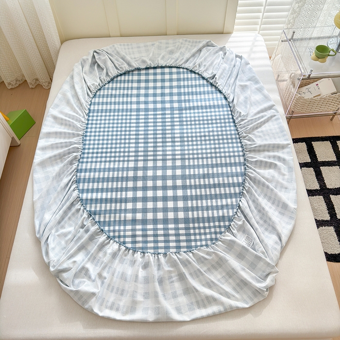 91家纺网 家纺一手货源 找家纺 2025新款老粗布三件套-床笠款 蓝格