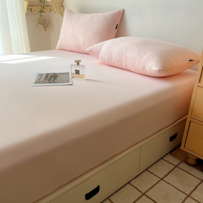 91家纺网 家纺一手货源 找家纺 蜜宿 2025新款A类全棉人字纹床笠（加高） 床笠：樱粉