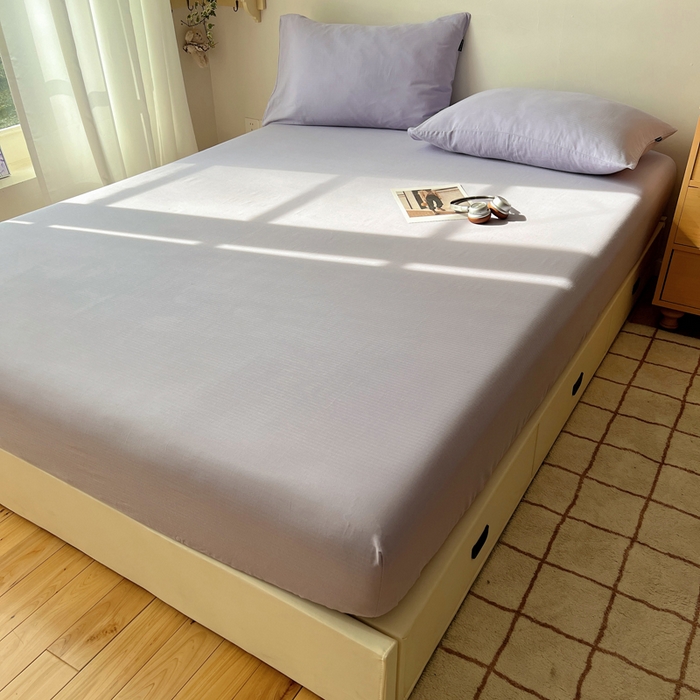 91家纺网 家纺一手货源 找家纺 蜜宿 2025新款A类全棉人字纹床笠（加高） 床笠：梦紫