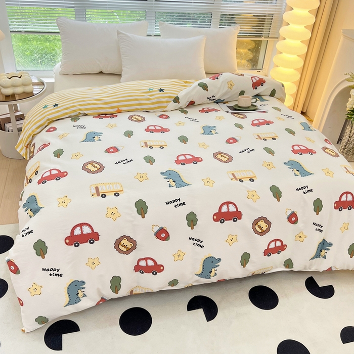 91家纺网 家纺一手货源 找家纺 依庭 2025新款全棉印花花卉款四件套单品系列-单被套 恐龙游记