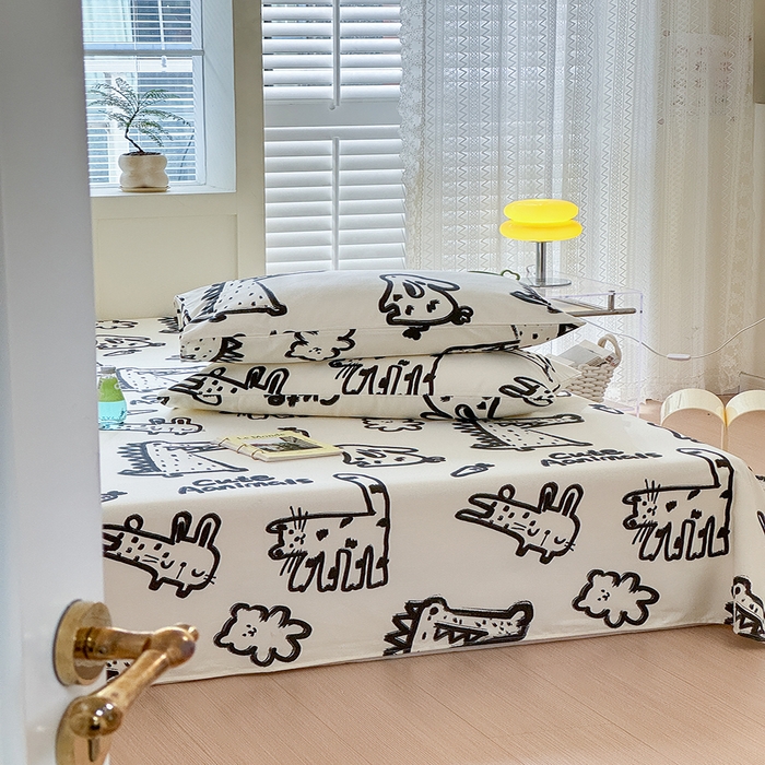 91家纺网 家纺一手货源 找家纺 吉象家纺 2025新款老粗布三件套-床单款 漫画家