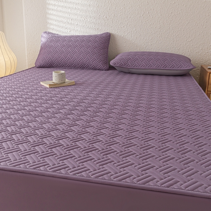 91家纺网 家纺一手货源 找家纺 欧邦 2025新款四季款纯色水洗棉夹棉床笠床垫保护罩-场景一 条格-魅紫