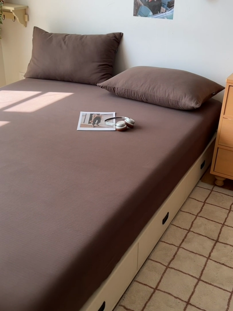 91家纺网 家纺一手货源 找家纺 蜜宿 2025新款A类全棉人字纹床笠（加高） 床笠：深棕