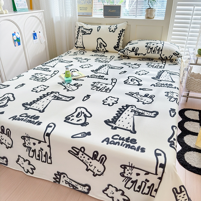 91家纺网 家纺一手货源 找家纺 吉象家纺 2025新款老粗布三件套-床单款 漫画家