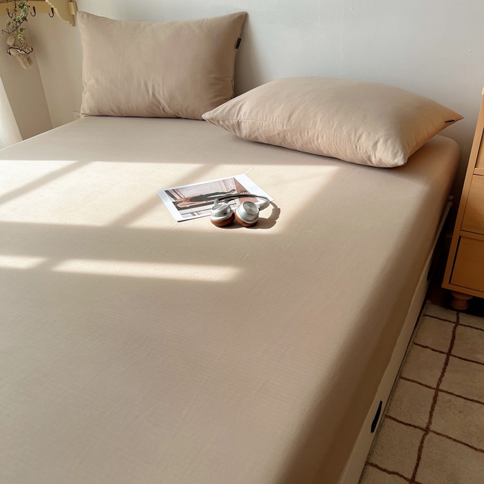 91家纺网 家纺一手货源 找家纺 蜜宿 2025新款A类全棉人字纹床笠（加高） 床笠：奶咖