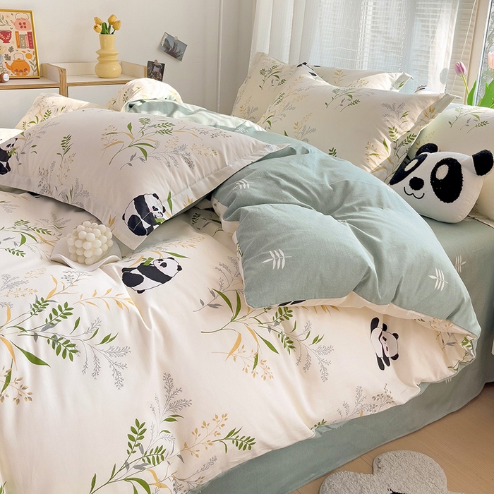 91家纺网 家纺一手货源 找家纺 依庭 2025新款全棉印花花卉款四件套单品系列-单被套 熊猫仔仔