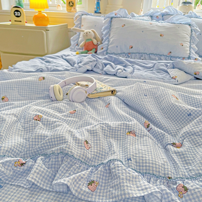 91家纺网 家纺一手货源 找家纺 （总）富米莱（原臻工厂） 2025新款云感亲肤棉床盖床裙夏凉被空调被四件套-仙美密拷花边