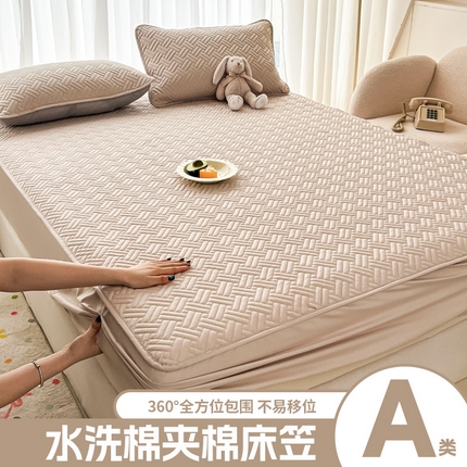 91家纺网 家纺一手货源 找家纺 （总）欧邦 2025新款四季款纯色水洗棉夹棉床笠床垫保护罩-场景二