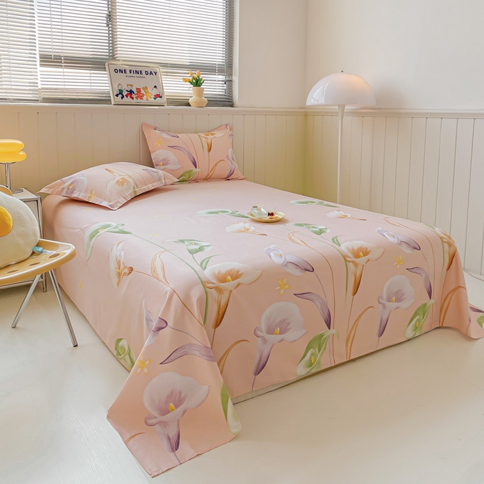 91家纺网 家纺一手货源 找家纺 （总）依庭 2025新款全棉印花花卉款四件套单品系列-单床单