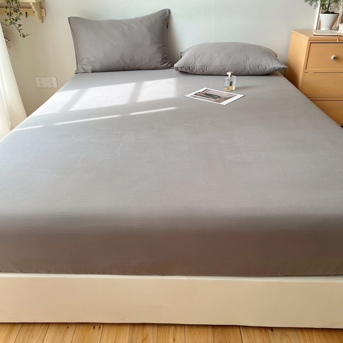 91家纺网 家纺一手货源 找家纺 蜜宿 2025新款A类全棉人字纹床笠（加高） 床笠：浅灰