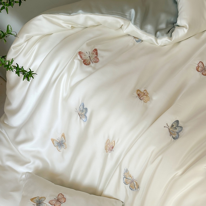 91家纺网 家纺一手货源 找家纺 2025新款奥地利60支兰精天丝蝴蝶套件-晨曦 晨曦-白