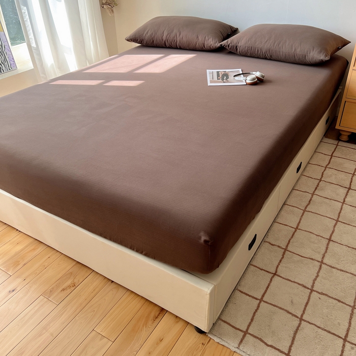 91家纺网 家纺一手货源 找家纺 蜜宿 2025新款A类全棉人字纹床笠（加高） 床笠：深棕