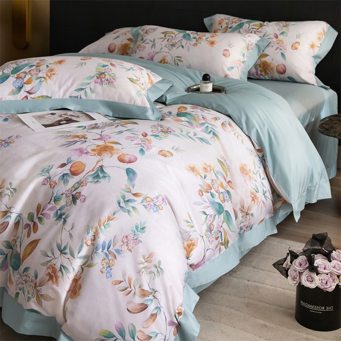 91家纺网 家纺一手货源 找家纺 宏羽纺家纺 2025年高支高密大版数码印花春夏新品 花家境-梦境绿