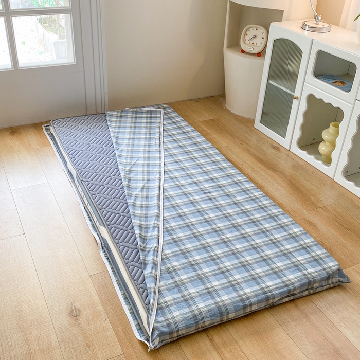 91家纺网 家纺一手货源 找家纺 凌云家纺 2025新款A类全棉水洗棉床垫套 英伦格蓝