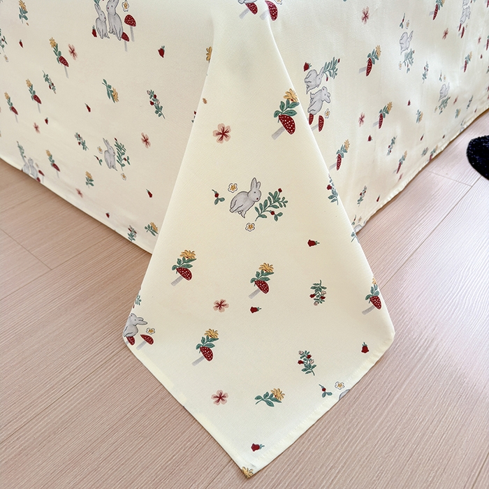 91家纺网 家纺一手货源 找家纺 吉象家纺 2025新款老粗布三件套-床单款 花园兔