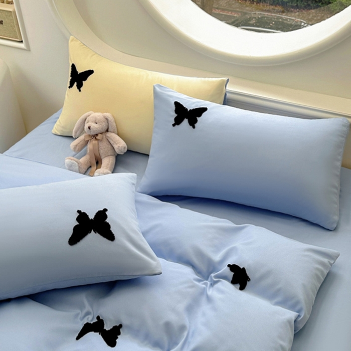 91家纺网 家纺一手货源 找家纺 迪拜家纺 2025新款加厚水洗棉四件套-蝴蝶 蝴蝶-蓝