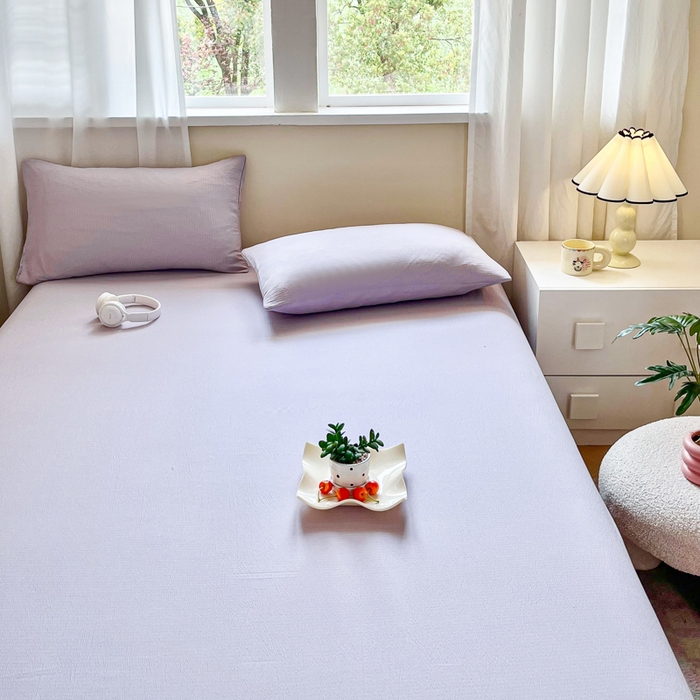 91家纺网 家纺一手货源 找家纺 优米家纺 2025新款ins小清新双层纱印花床单 梦幻紫