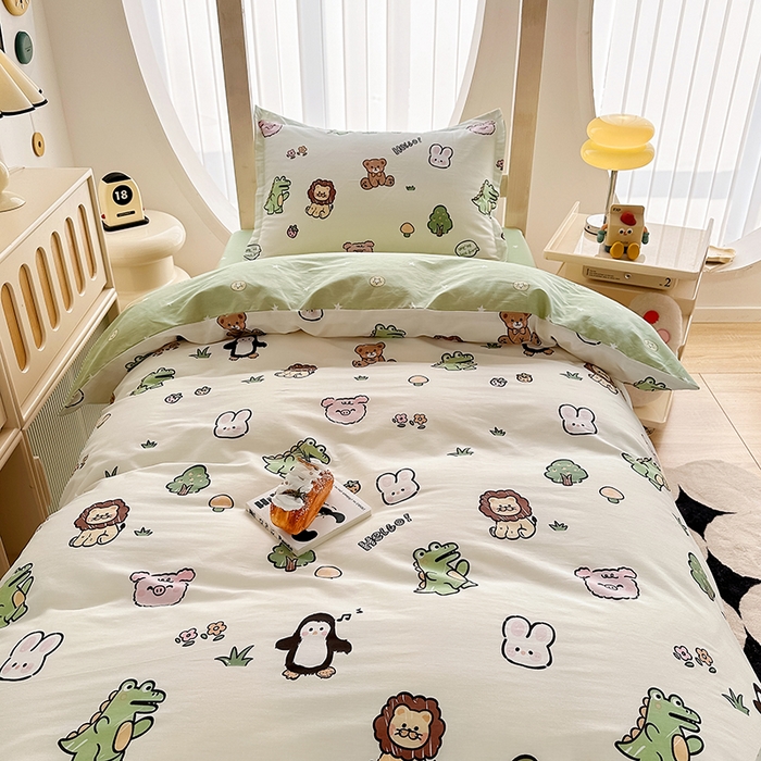 91家纺网 家纺一手货源 找家纺 卡普 2025新款爆款加厚卡通小清新全棉纯棉学生宿舍三件套床笠隔天可拿野餐派对