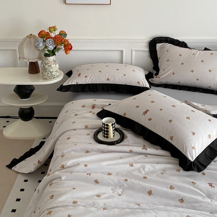 91家纺网 家纺一手货源 找家纺 乐沐家纺 2025新款法式花边夏被四件套 夏被-晚秋