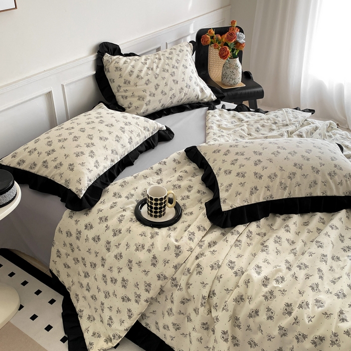 91家纺网 家纺一手货源 找家纺 乐沐家纺 2025新款法式花边夏被四件套 夏被-晨曦