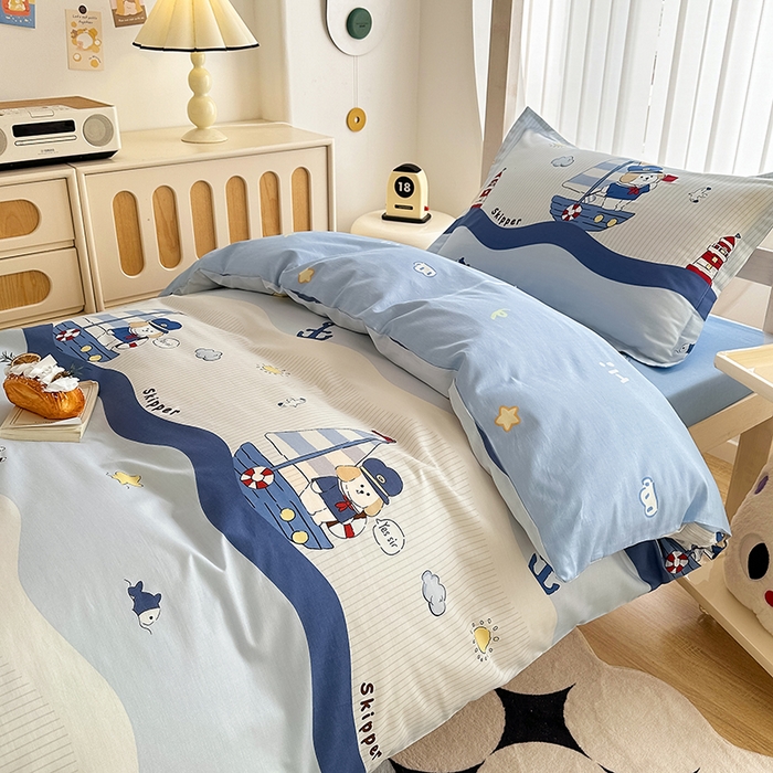 91家纺网 家纺一手货源 找家纺 卡普 2025新款爆款加厚卡通小清新全棉纯棉学生宿舍三件套床笠隔天可拿星夜号