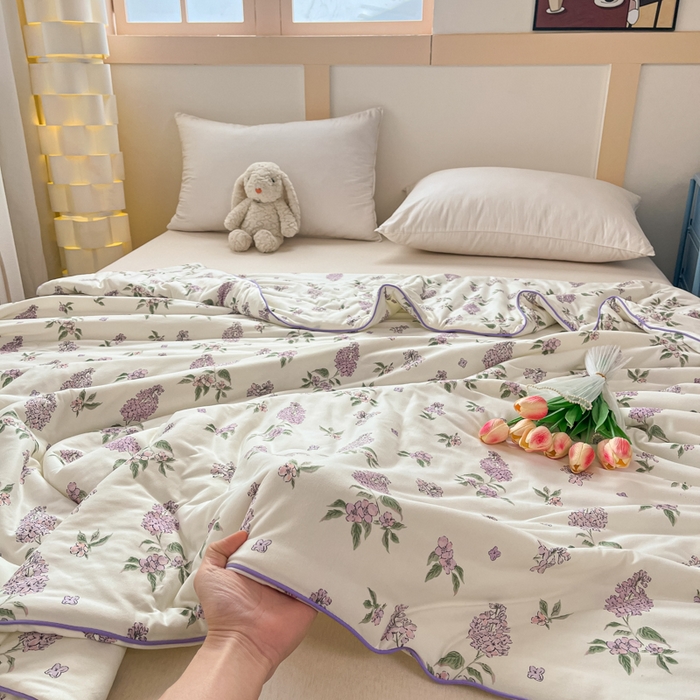 91家纺网 家纺一手货源 找家纺 龙图家纺 2025新款A类母婴针织棉夏被印花卡通凉感丝夏凉被空调被 紫萱