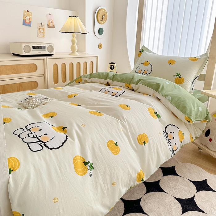 91家纺网 家纺一手货源 找家纺 卡普 2025新款爆款加厚卡通小清新全棉纯棉学生宿舍三件套床笠隔天可拿南语小象