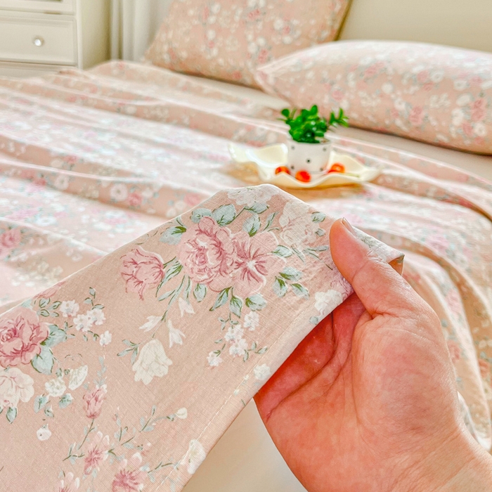 91家纺网 家纺一手货源 找家纺 优米家纺 2025新款ins小清新双层纱印花床单 梦回花海