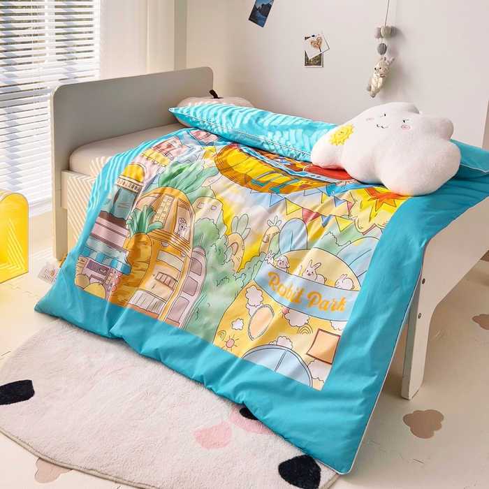 91家纺网 家纺一手货源 找家纺 梵赫 2025新款卡通全棉A类夹棉两用幼儿园儿童夏被被套 飞船部落