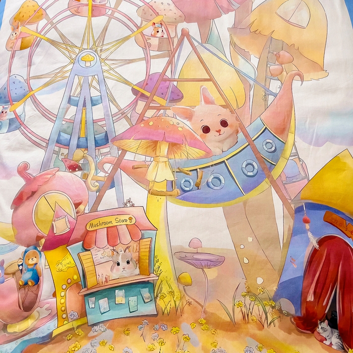 91家纺网 家纺一手货源 找家纺 梵赫 2025新款卡通全棉A类夹棉两用幼儿园儿童夏被被套 摩天轮-蓝