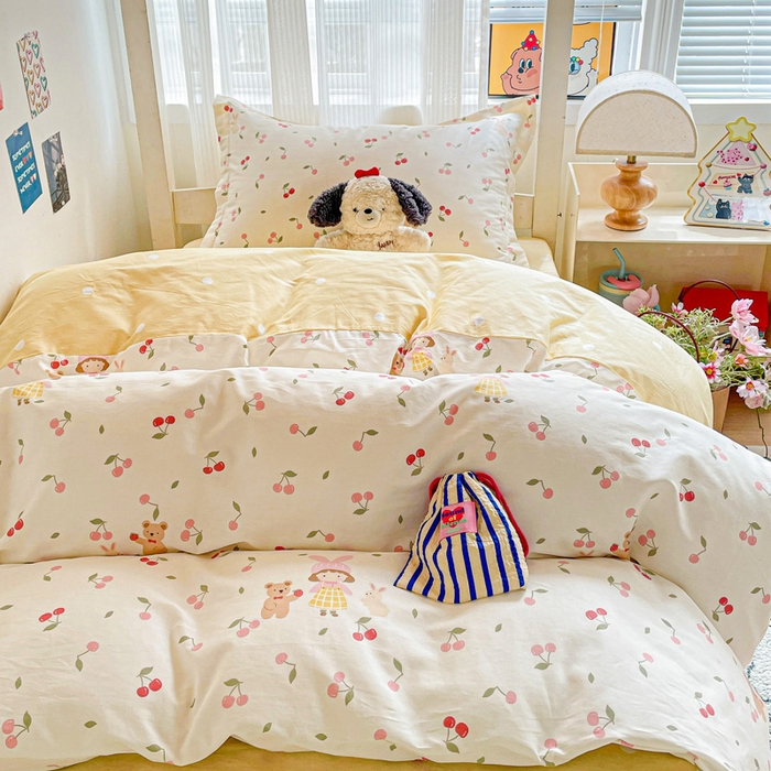 91家纺网 家纺一手货源 找家纺 卡普二店 2024新款爆款加厚卡通小清新全棉纯棉学生宿舍三件套床笠隔天可拿 花季少女
