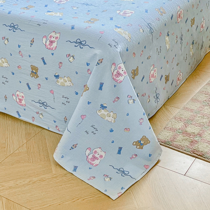 91家纺网 家纺一手货源 找家纺 优米家纺 2025新款ins小清新双层纱印花床单 奇趣乐园