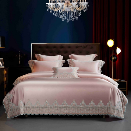 91家纺网 家纺一手货源 找家纺 缔缦 2025新款高端居家轻奢系列AB版真丝棉长绒棉梦幻兰馨 粉四件套