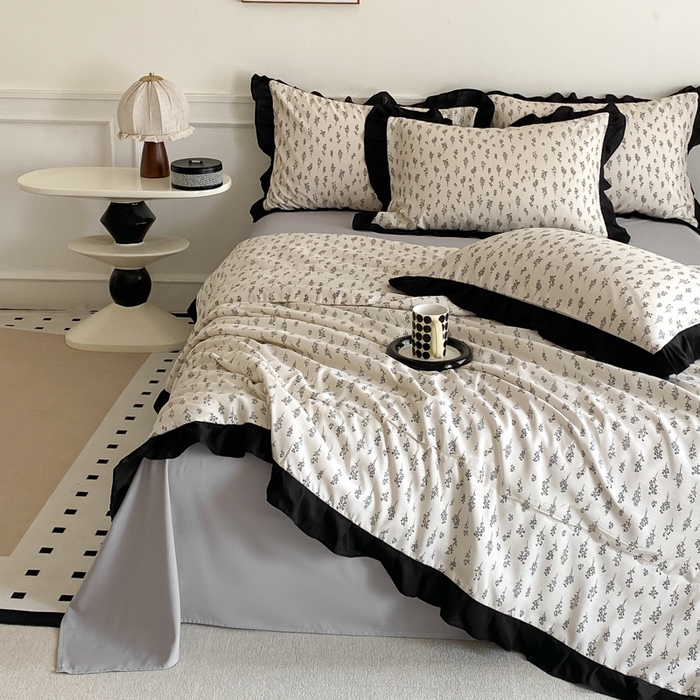 91家纺网 家纺一手货源 找家纺 乐沐家纺 2025新款法式花边夏被四件套 夏被-简韵