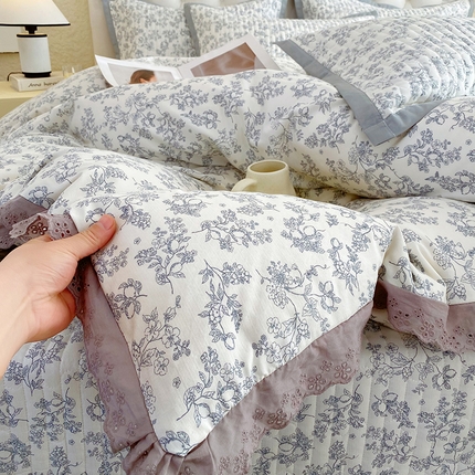威布斯 2025新款皱皱纱床盖款四件套青花瓷
