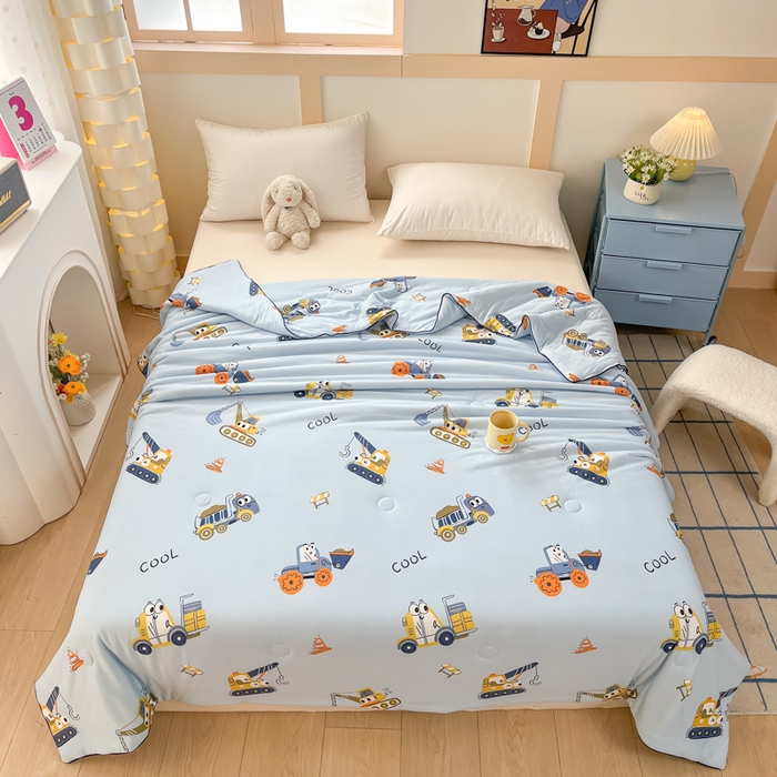 91家纺网 家纺一手货源 找家纺 龙图家纺 2025新款A类母婴针织棉夏被印花卡通凉感丝夏凉被空调被 玩具总动员