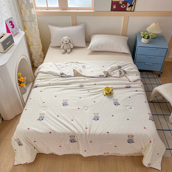 91家纺网 家纺一手货源 找家纺 龙图家纺 2025新款A类母婴针织棉夏被印花卡通凉感丝夏凉被空调被 宝贝熊