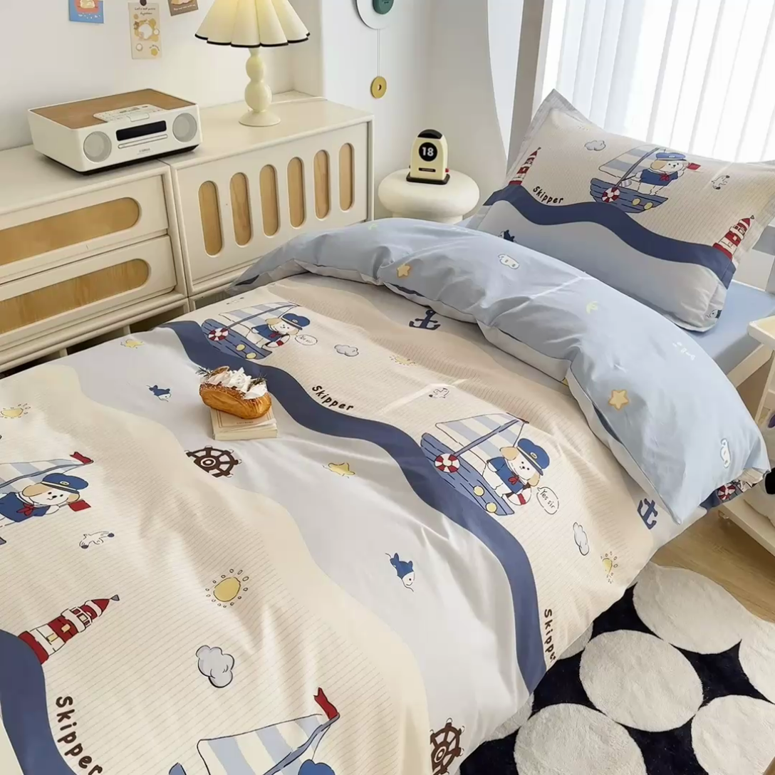 91家纺网 家纺一手货源 找家纺 卡普 2025新款爆款加厚卡通小清新全棉纯棉学生宿舍三件套床笠隔天可拿星夜号